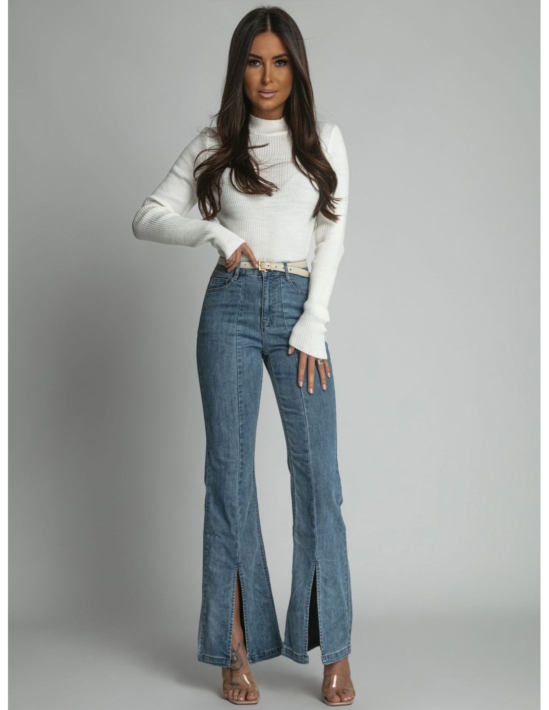 Straig baggy denim pants with slits 23100 - Online store - Boutique